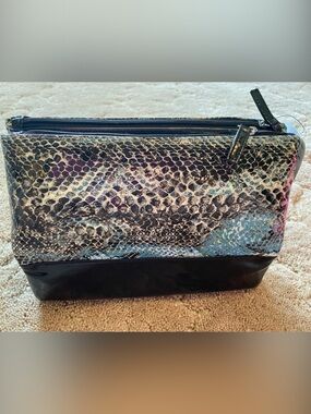 Snake-Print Cosmetic Bag with Black Base